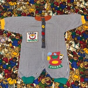 Striped Train Engineer Kids One Piece